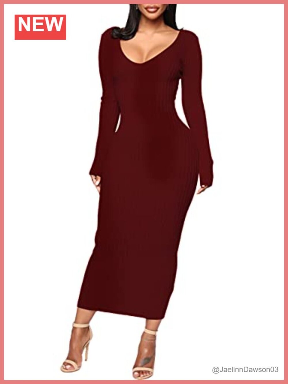 Women's Ribbed Knit Bodycon Off Shoulder Long Sleeve Midi Sweater Dress